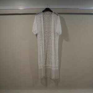 White Lace Kimono with Fringe one size